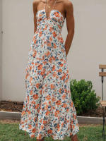 Nueva moda mujer vestido largo elegante sin mangas con cuello Halter vestido Floral vestido de verano gran oferta S-XL - details 11