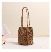 Bolso de paja de un solo hombro con flecos de moda, bolso tejido con patrón hueco en forma de abanico, bolso de playa de vacaciones para mujeres, bolso versátil para mujeres - details 2
