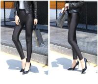 Leggings gruesos de otoño e invierno, pantalones ajustados lisos a la moda, mallas cálidas de lana para mujer, mallas informales negras brillantes de cintura alta - details 2