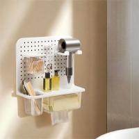 Estante de plástico para secador de pelo, caja de pañuelos para lavar la cara sin perforaciones montada en la pared, soporte para pañuelos clave para ahorrar espacio de gran capacidad para el hogar - details 3