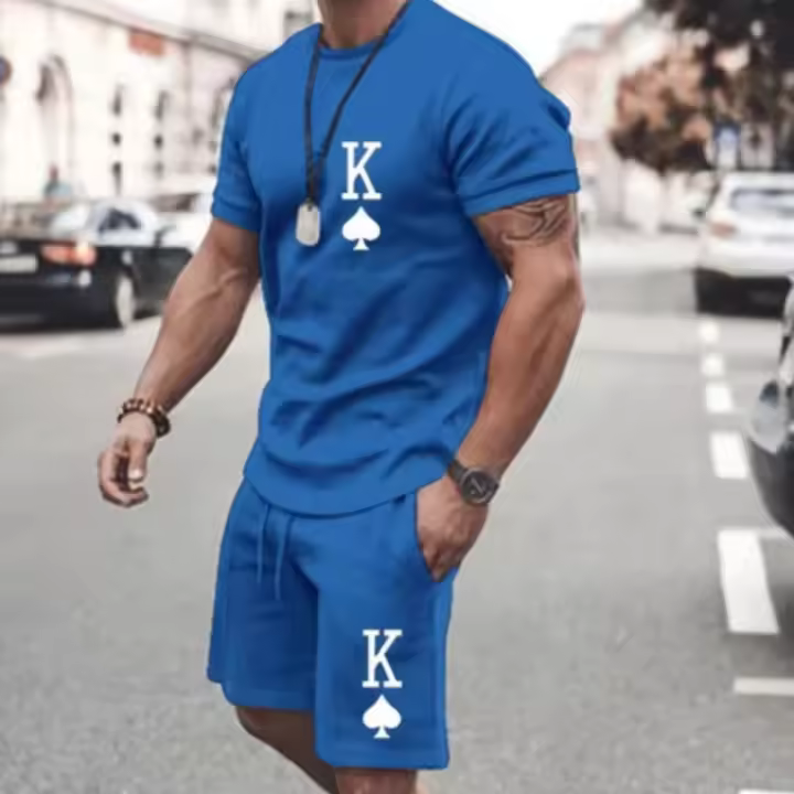 Conjunto de camiseta y pantalones cortos para hombre, chándal de moda con letras King impresas en 3D, camiseta de manga corta de gran tamaño - 1