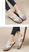 Zapatillas de Moda para Mujer de Corte Bajo Estilo Retro de Cuero Toe Redondo Casual Gris Blanco - details 12