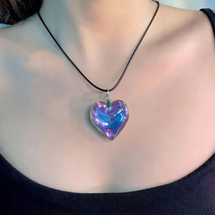 Collar de cristal de corazón Punk, colgante de corazón rojo Vintage gótico, cadena de cuerda, joyería Y2K, collares de corazón, gargantilla, accesorios de joyería - 1