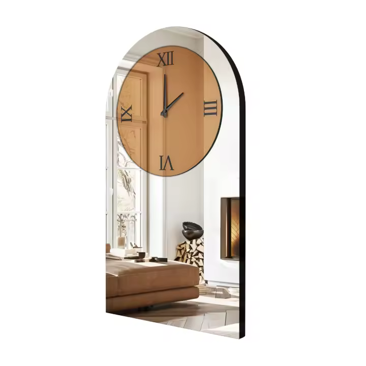 Unho-Reloj con Espejo de Pared Decorativo Grande, Arqueado, Moderno, Decoración para Entrada, Recibidor, Salón, Pasillo, 90x50 cm - 1