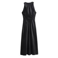 Vestido largo plisado sin mangas para mujer, prenda de seda con textura satinada, cuello redondo, elegante y a la moda - details 13