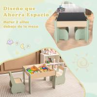 Juego de mesa y silla infantil 4 en 1, mesa infantil de madera con 2 sillas, manualidades, dibujo, lectura, mesa infantil con almacenamiento, pizarra desmontable para guardería (verde) - details 6