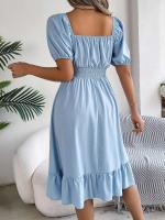 Elegante Vestido de Verano 2024 para Mujeres Cuello Cuadrado Corto Mangas Cortas con Volante - details 20