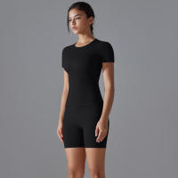 Chándal de cuello redondo para mujer, camiseta de ciclismo de secado rápido, ropa de entrenamiento transpirable, pantalones cortos deportivos para correr y gimnasio - details 9