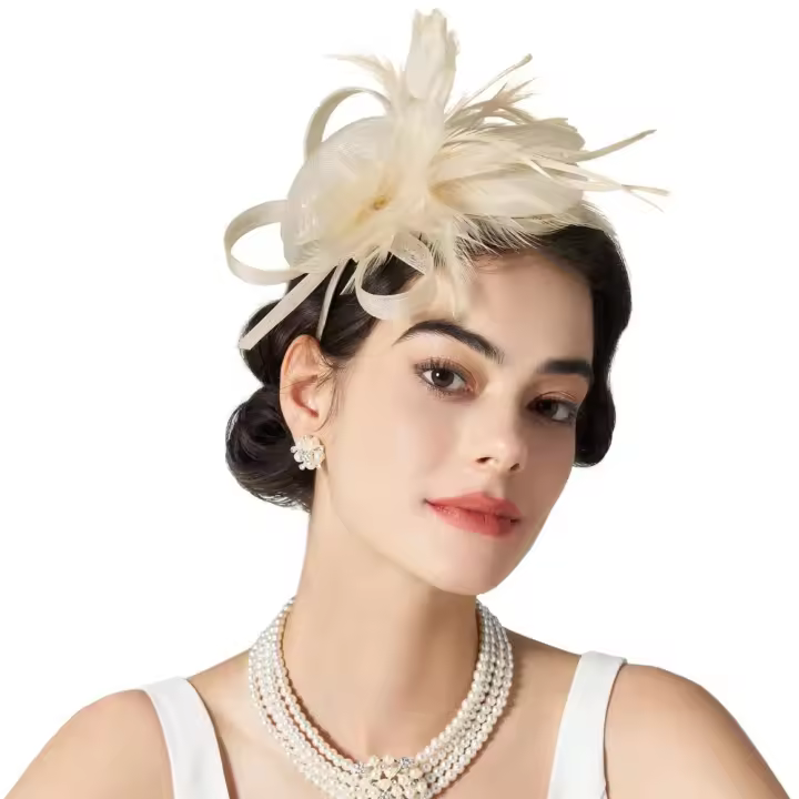 Vestido Formal, diadema de malla con plumas, sombrero pequeño Retro de lujo, diadema exquisita puesta en escena, diadema nupcial - 1