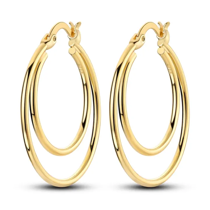 Pendientes de aro circulares de Plata de Ley 925 de Color dorado, pendientes dorados aptos para dijes originales, joyería fina Diy para mujeres a la moda - 1