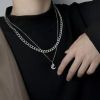 Cadena gruesa de doble capa para suéter, collar de acero de titanio para hombre, cadena de clavícula, collar con letras cubanas - details 3