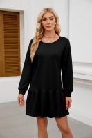 Color sólido mujer manga larga Mini cuello redondo vestido elástico grueso vestidos cortos para mujeres moda elegante Chic en venta liquidación X - details 22