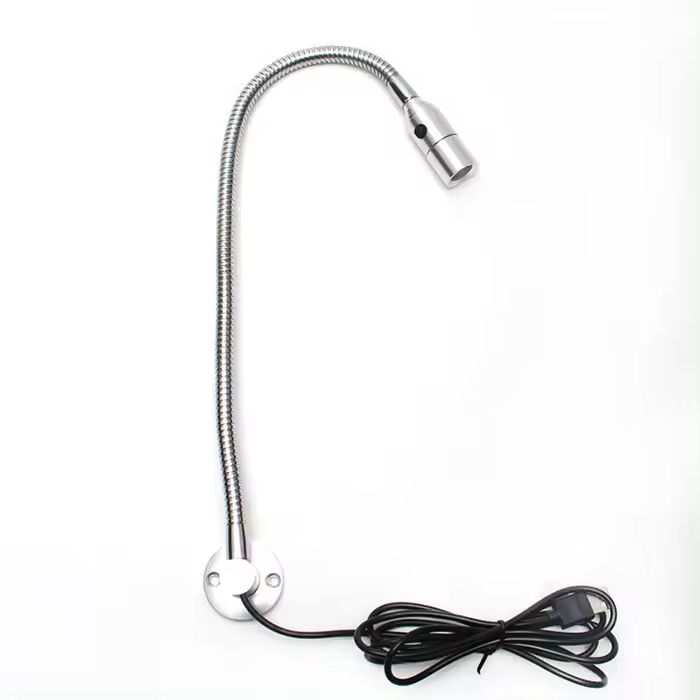 Lámpara LED de lectura de mesita de noche, luz de cuello de cisne largo, DC5V, USB, L40cm, CNC, con interruptor, negra, plateada, 4000K, para reparación de trabajo - 1