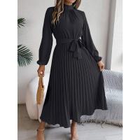 Vestido pequeño de manga larga plisado con cuello alto para mujer, ropa elegante, - details 39