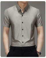 Camisas para Hombres con Rayas Verticales Sin Costuras Sensación de Alta Gama, Vestuario Formaal Casual, Manga Corta, Moda para Hombres - details 6