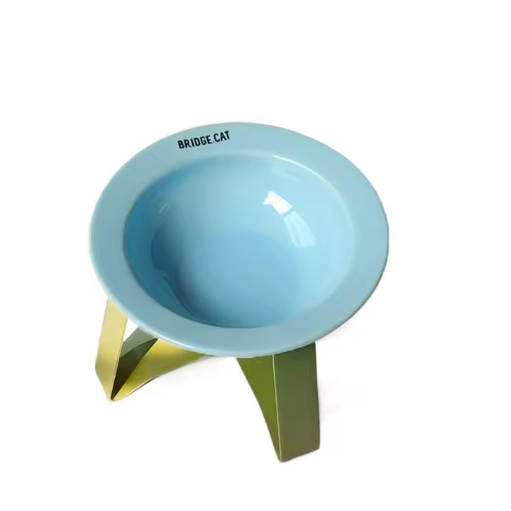 Cuenco de cerámica con disco volador para mascotas, cuenco de comida para gatos elevado de estilo coreano Multicolor, cuenco para beber integrado, cuenco para gato OVNI antinegro - 1