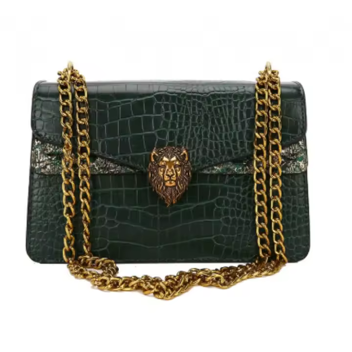 Bolso Cruzado de Estilo Vintage con Estampado de Cocodrilo Bolso Versátil con Correa Dorada - 1