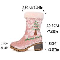Nuevas rebabas bordadas de gamuza, cabeza redonda, tacón grueso, bordado, árbol de Navidad, botas de mujer, zapatos de mujer - details 2