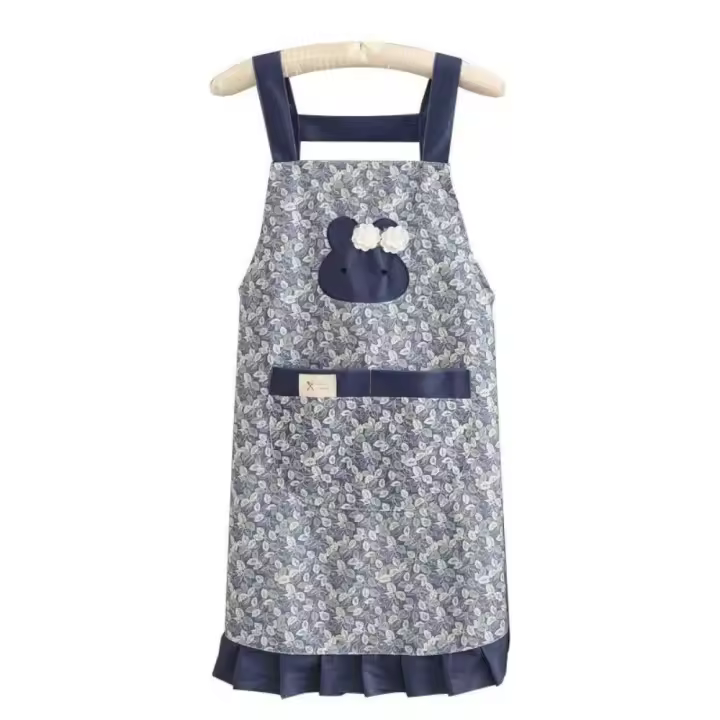 Delantal de cocina con estampado de conejo, uniforme de restaurante de estilo Floral a prueba de manchas, transpirable con delantal de cintura para Catering con bolsillo grande - 1