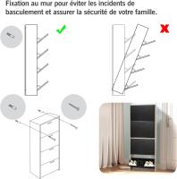 Mueble zapatero de 12 pares - Estantería de gran capacidad para vestíbulo o pasillo - (ancho) 60 x (profundidad) 24 x (alto) 80 cm - Madera clara blanca - details 32