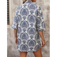 Estampado vacacional elegante blusa de dos piezas manga corta top con cordones talle alto shorts blaster - details 1