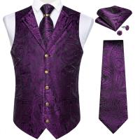 Traje de seda de cachemira azul real de lujo, conjunto de chaleco y corbata con anillo de dragón de metal, pañuelo, gemelos, chaleco de esmoquin para graduación y boda - details 21