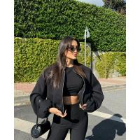 BUNO-Chaquetas Bomber rojas con cremallera para mujer, chaquetas recortadas suaves, chaqueta deportiva de manga larga para mujer, novedad en prendas de vestir exteriores 2025 - details 6