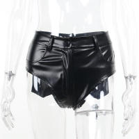 Pantalones cortos de mujer, sexy, suela elástica de PU con cintura alta para invierno - details 7