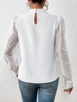 Jersey elegante de Cuello medio alto para mujer, de Color sólido Camisa de gasa, blusa de manga larga con volantes ondulados, Tops sueltos informales para mujer, novedad - details 15