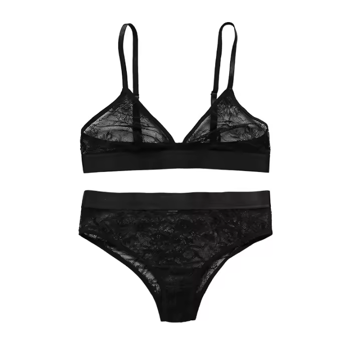 Conjunto de ropa interior Encaje sexy para mujer Ultrafino transparente cómodo soporte superior de reunión Sin anillo de acero Conjunto de sujetador para mujer - 1