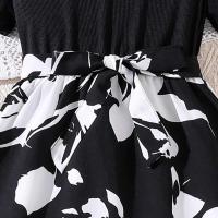 Moda coreana de verano para niños, manga corta floral negra con cinturón, vestido cómodo y decente para fiesta o vacaciones - details 23