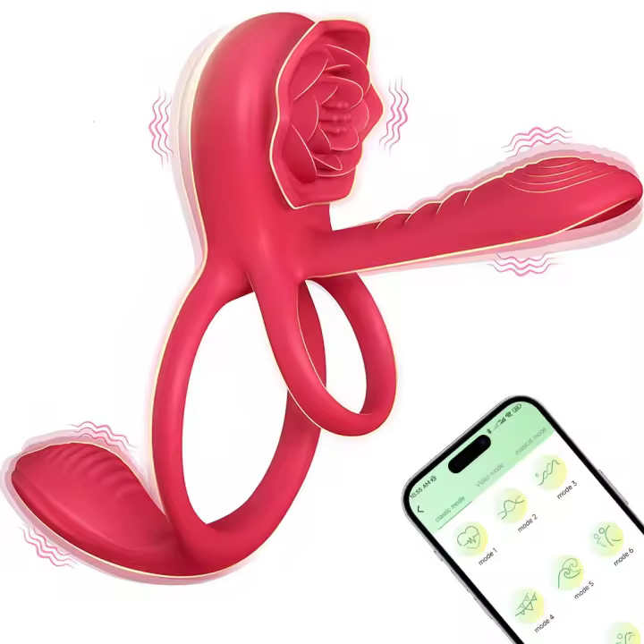 Anillo vibrador para pene Rose con 10 vibraciones, estimulador de clítoris y punto G, juguete sexual para parejas adultas, para hombres. - 1