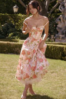 Vestido midi de satén con tirantes finos para mujer, abertura frontal, ahuecado, con bolsillos - details 11