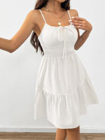 Elegante vestido de tirantes sin mangas de mujer cintura alta, falda media en letra a - details 10
