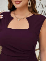 Vestido de Talla Grande Cuello Cuadrado, Cintura Abullonada, Busto Envuelto en Moda Verano - details 4