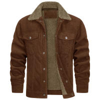 Chaqueta de pana forrada de Sherpa para hombre, chaquetas de camionero, cuello vuelto de algodón, abrigo informal cálido, invierno - details 1