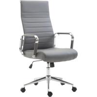 Silla De Oficina Kolumbus En Simil Cuero & Base De Metal con Ruedas I Silla De Escritorio Ergonómica & Regulable En Altura, Color:Gris - details 0