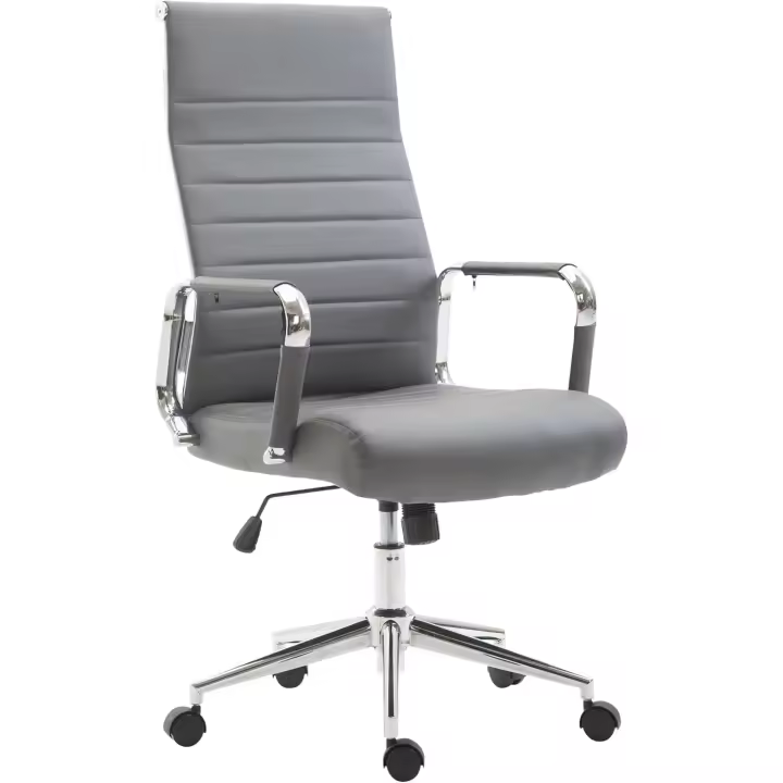 Silla De Oficina Kolumbus En Simil Cuero & Base De Metal con Ruedas I Silla De Escritorio Ergonómica & Regulable En Altura, Color:Gris - 1