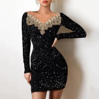Vestido de manga larga con hombros descubiertos para mujer, Vestido corto de encaje a la moda, falda elegante, nueva para fiesta - details 5