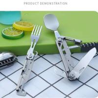 Juego de cubiertos multifuncional, villa de camping plegable portátil, cuchillo de acero inoxidable, tenedor, cuchara, abrelatas, equipo para exteriores - details 1