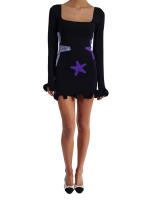 Mini vestido de manga larga para mujer de principios de otoño, cuello cuadrado, purpurina, estrella de mar, dobladillo con volantes, prendas de punto, vestido ajustado, vestidos de trabajo informales - details 8