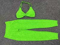 Conjunto de yoga sin costuras para mujer, pantalones de chándal de cintura alta con bolsillos para levantar la cadera, tres sujetadores sin espalda, Body de entrenamiento de gimnasia - details 17
