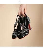 Zapatos de baile latino de suela roja para mujer, zapatos de baile de salón de Tango, tacón cubano, zapatos de boda con diamantes de imitación, sandalias para mujer - details 18
