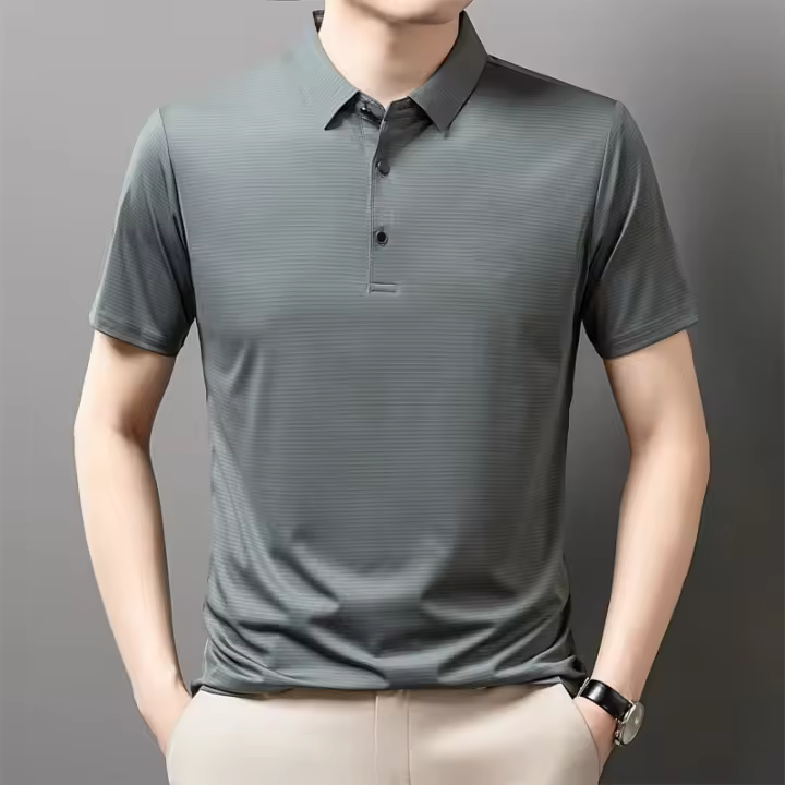 Polo de Seda Gelada para Hombres en Verano 2025 Cuello de Negocios y Ocio - 1