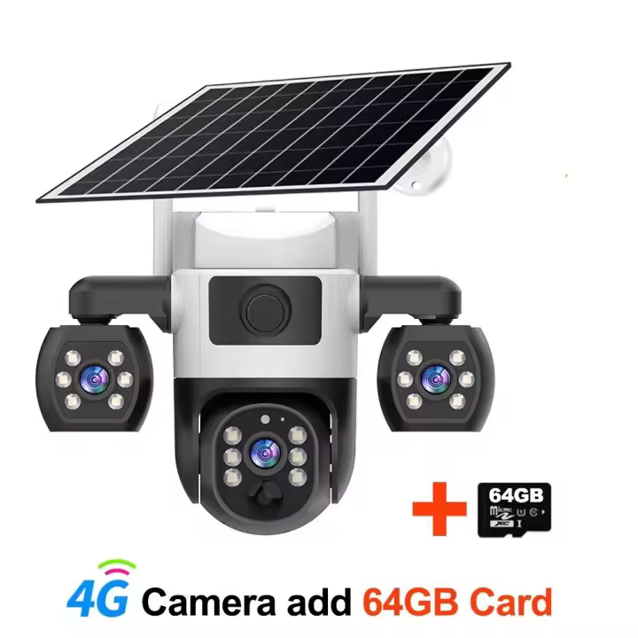 Cámara de Vigilancia Solar 4G/WiFi – Monitoreo HD de 3 Lentes y 3 Vistas, Detección Humana PIR, Monitor de Video Inalámbrico IP - 1