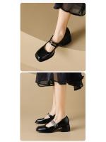 Zapatos Mary Jane franceses para mujer, tacones gruesos, una sola tira, estilo universitario, zapatos pequeños de cuero, zapatos sencillos retro - details 8