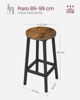 Taburete de bar, juego de 2, sillas de bar, sillas de cocina con estructura de metal, fácil montaje, con reposapiés, para cocina, salón, comedor, marrón rústico y negro clásico - details 2