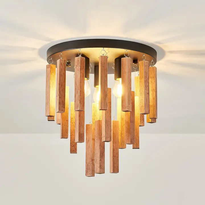 Candelabro de Metal Redondo Imdgr Luz de Techo Semi-Flush Montaje con Estilo Rústico de Madera para Hogar, Cocina, Sala de Estar, Entrada, Dormitorio, Comedor, Baño - 1
