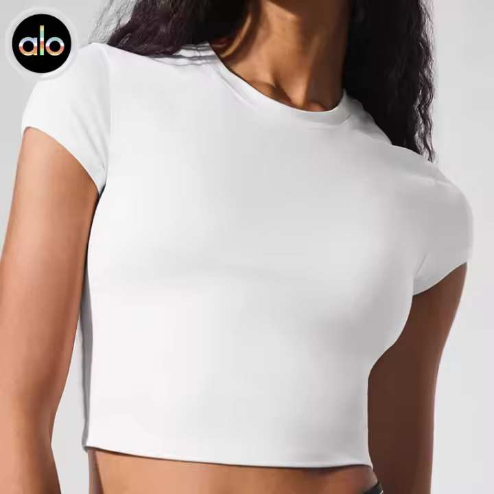 Alo yoga manga corta casual versátil ajuste rápido secado top ropa de yoga pilates deporte camiseta manga corta - 1
