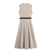 Vestido casual con decote en V Cinturón, sin mangas, cómodo para el verano 2025 Moda de mujer - details 1
